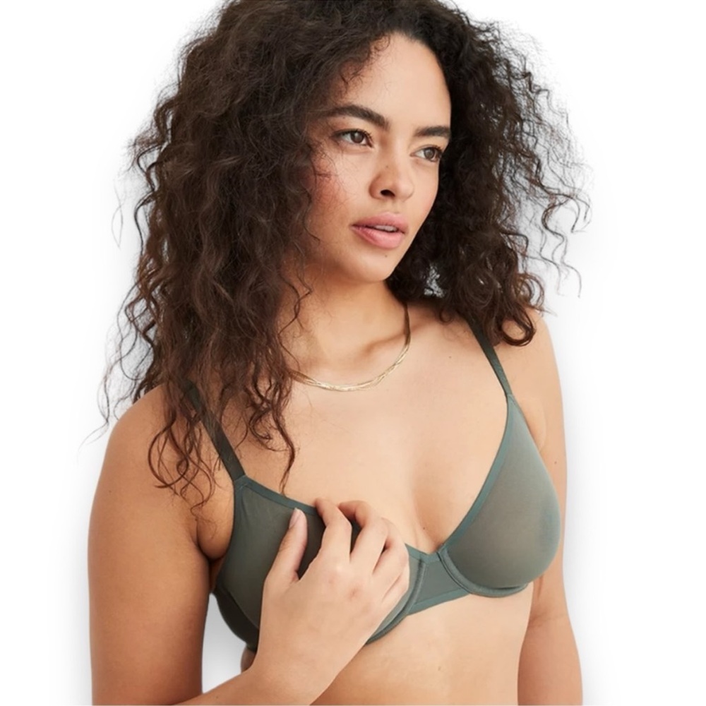 NWT Aerie Smoothez Unlined Mesh Full Coverage Bra in Olive Green